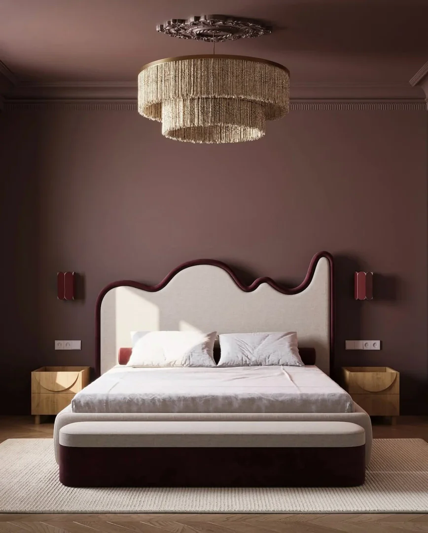 17. Burgundy and Cream with Sculptural Details (Dream Bedroom Ideas)