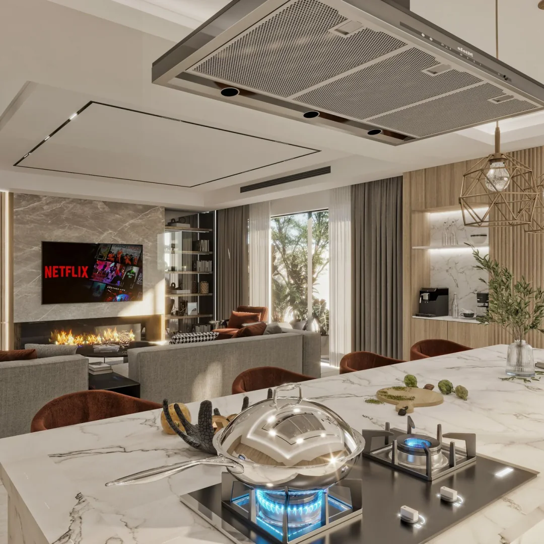 2. Contemporary Warmth with a Luxe Edge (Open Kitchen Living Room Ideas)