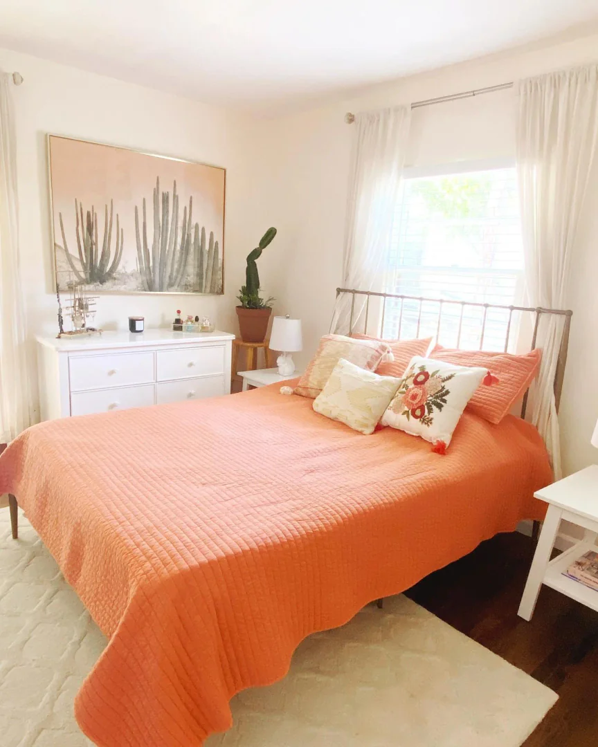 4. Bright and Breezy in Soft Tangerine (Coral Bedroom Ideas)