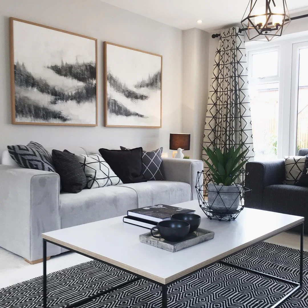 4. Graphic Patterns and Subtle Geometry (Grey, Black and White Living Room Ideas)