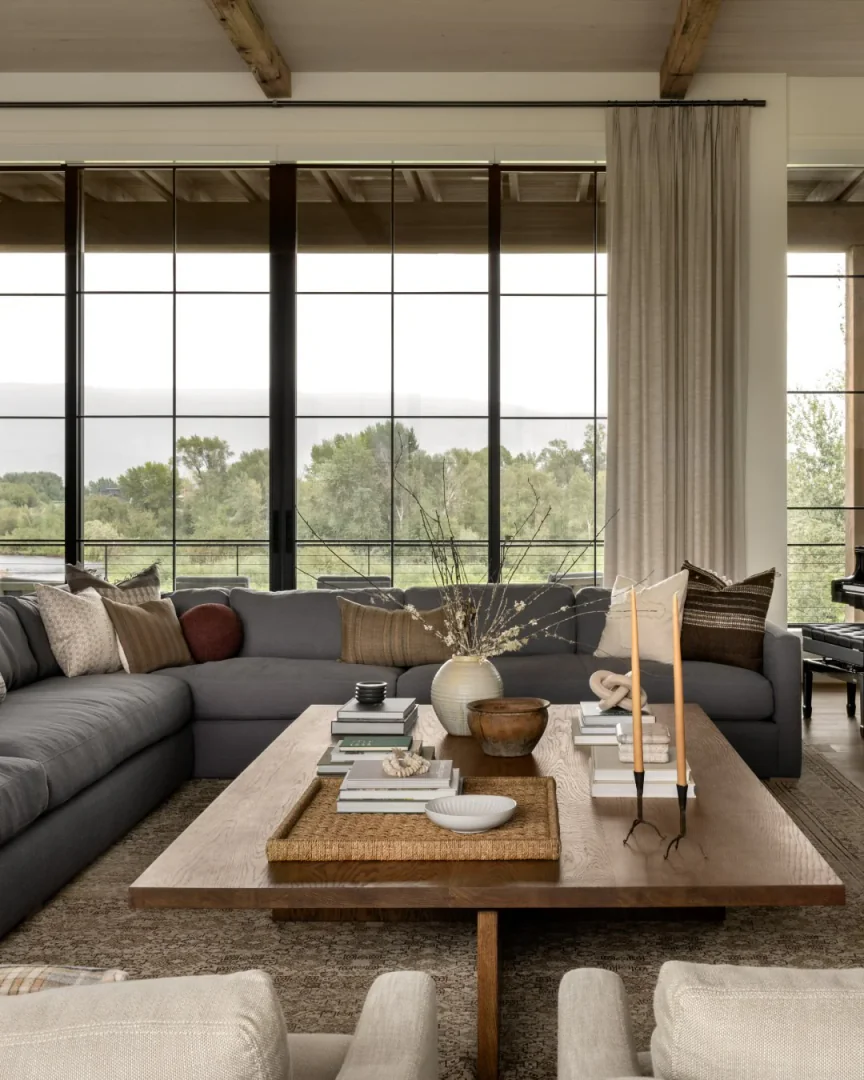 4. Organic Modern with Earth Tones (Open Concept Living Room Ideas)