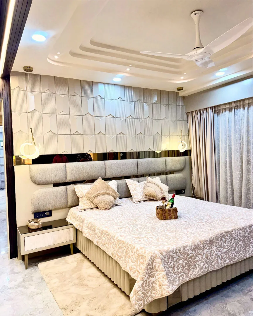 5. Contemporary Beige with Sculptural Lighting (Dream Bedroom Ideas)