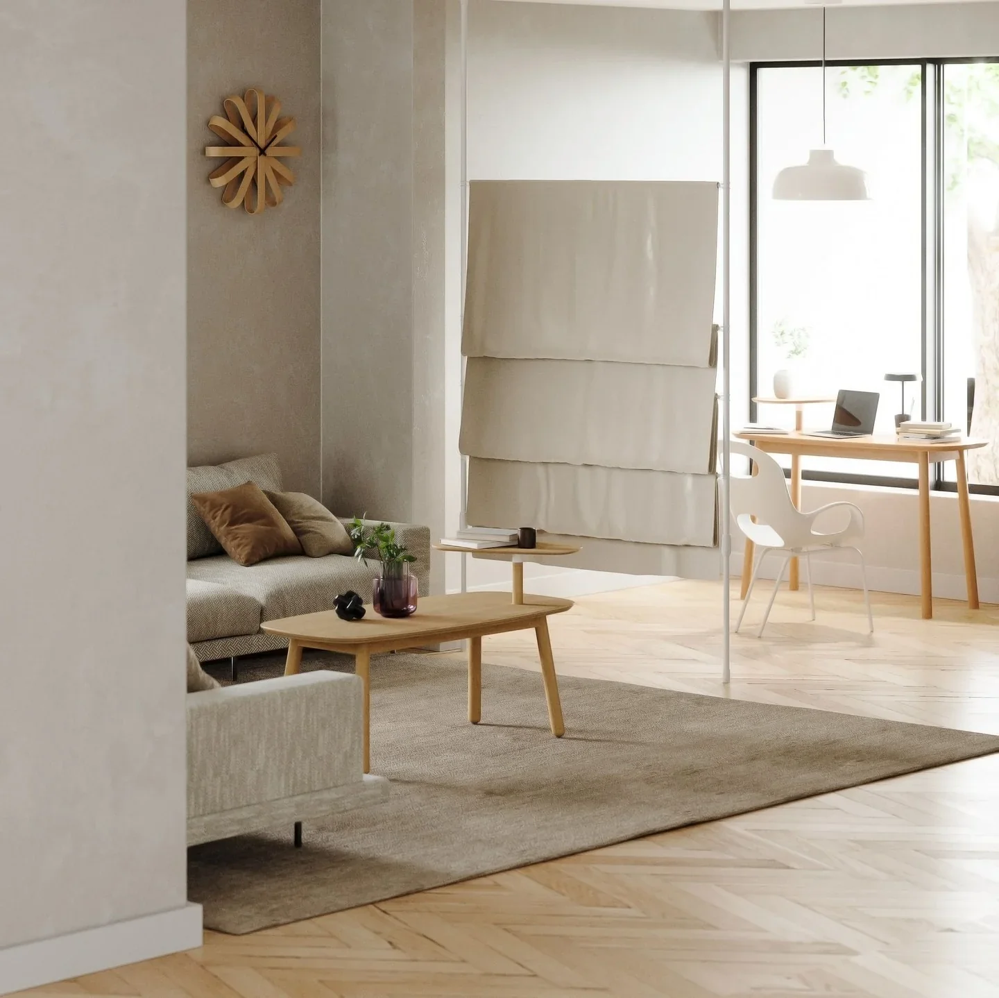 5. Natural Neutrals with Layered Texture (Living Room Office Ideas)