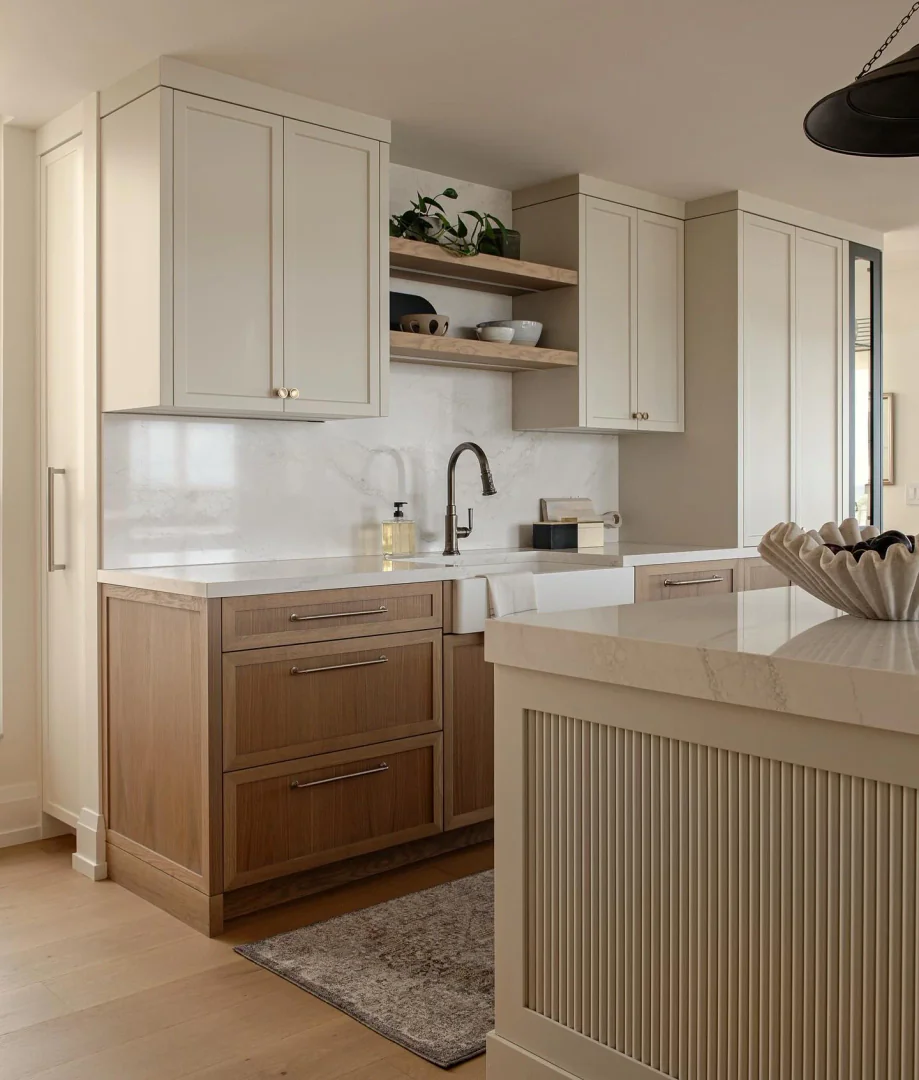 5. Scandi-Calm with Two-Tone Wood Accents (Kitchen Rug Ideas)