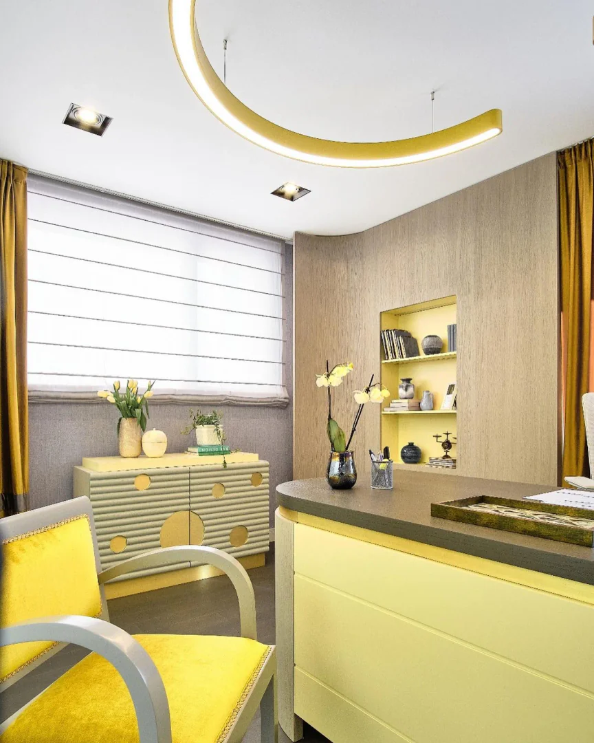 5. Warm Modern Office with Soft Yellow Tones (Yellow Office Ideas)