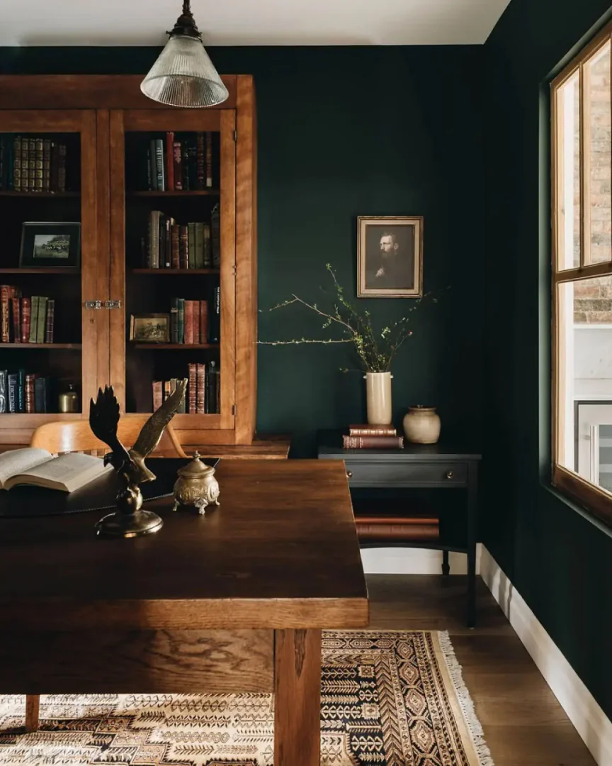 6. Dark Teal Tradition (Paint Colors for Office Ideas)
