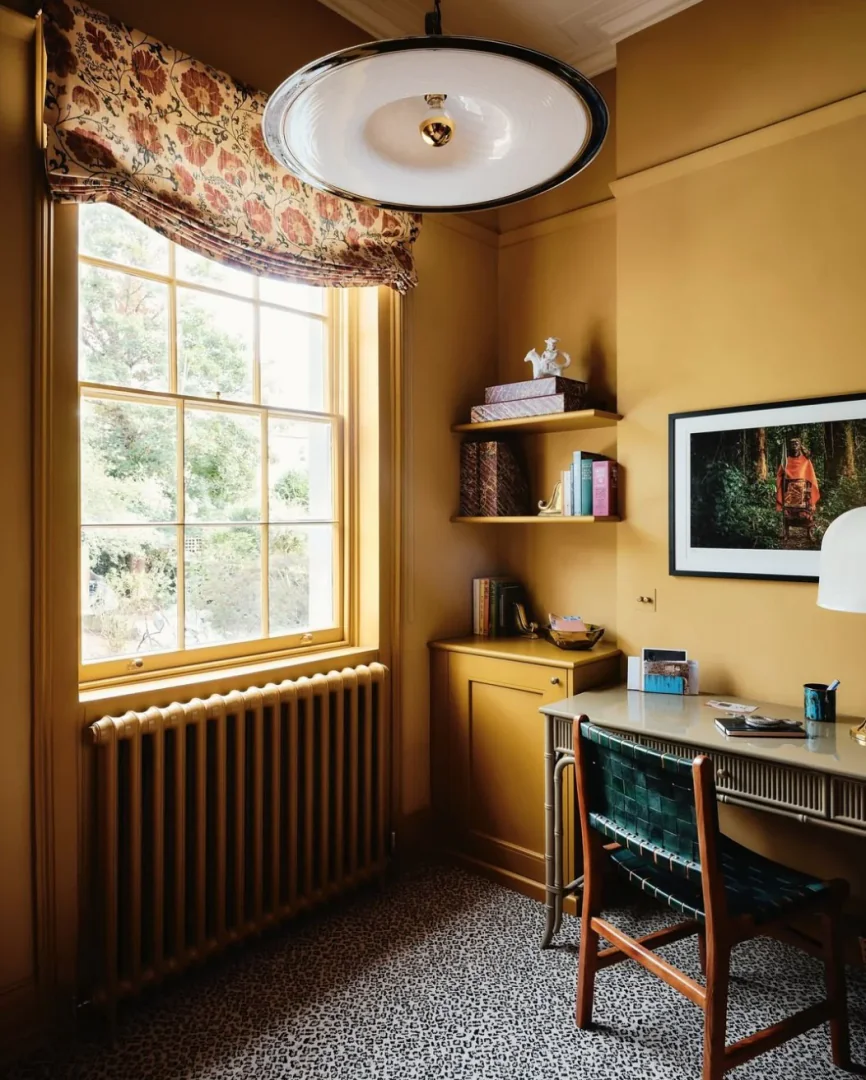 8. Classic Study with Mustard Walls (Yellow Office Ideas)