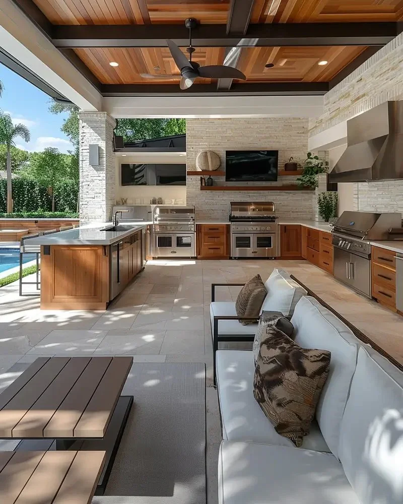 8. Resort-Inspired Outdoor Entertaining Hub (Rustic Outdoor Kitchen Ideas)