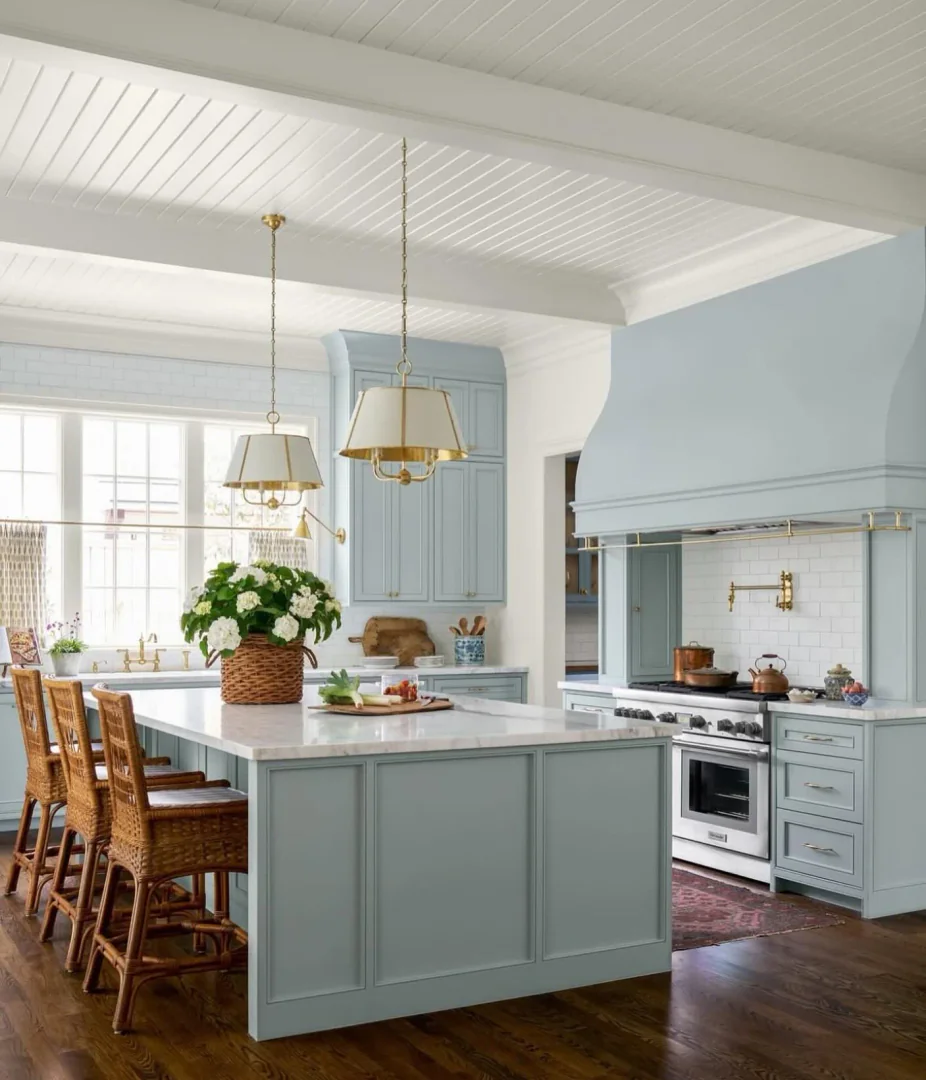 8. Sky Blue Elegance with Woven Details (Kitchen Centerpiece Ideas)
