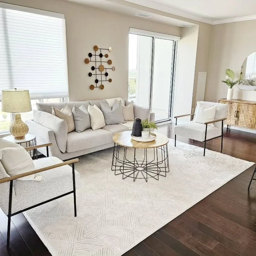 9. Bright Neutrals with Subtle Geometry (Condo Living Room Ideas)