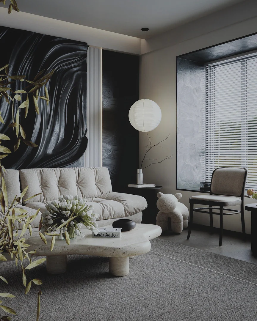 9. Modern Monochrome with Soft Edges (Classy Living Room Ideas)