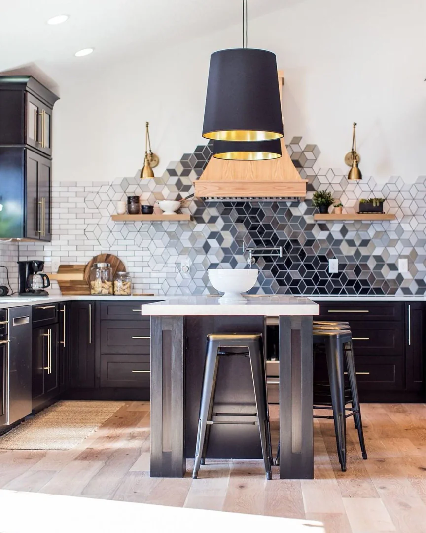 9. Monochrome Dimension with 3D Tile (Kitchen Backsplash Ideas)