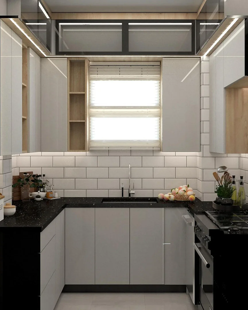 9. Urban Compact with High Contrast Finishes (Light Gray Kitchen Ideas)